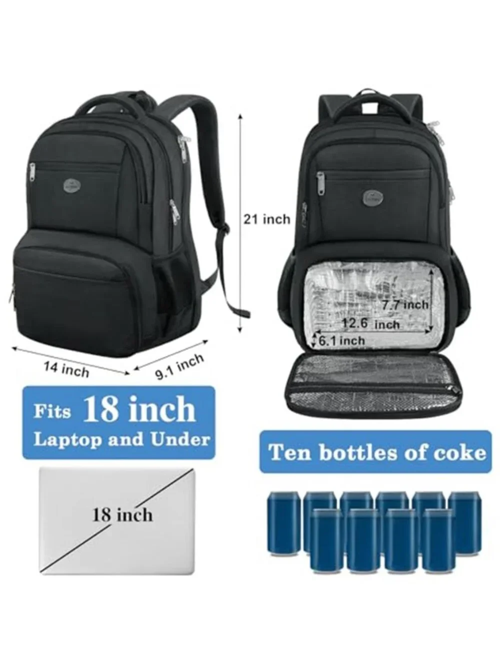 Insulated Lunch Backpack 18 Laptop Travel Cooler Bag TSA Carry On Work Pack